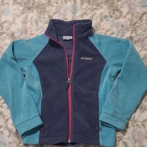 Columbia Girls Teal and Navy Fleece Jacket with Pink Zipper